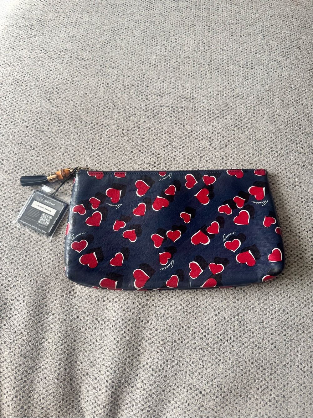 Gucci Navy Clutch with Red Heart Print